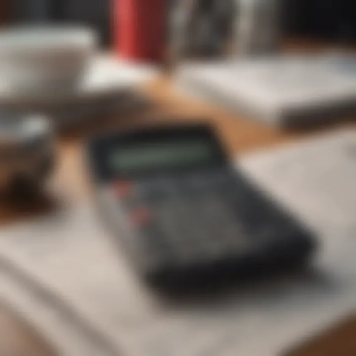 Calculator and financial documents spread out on a table